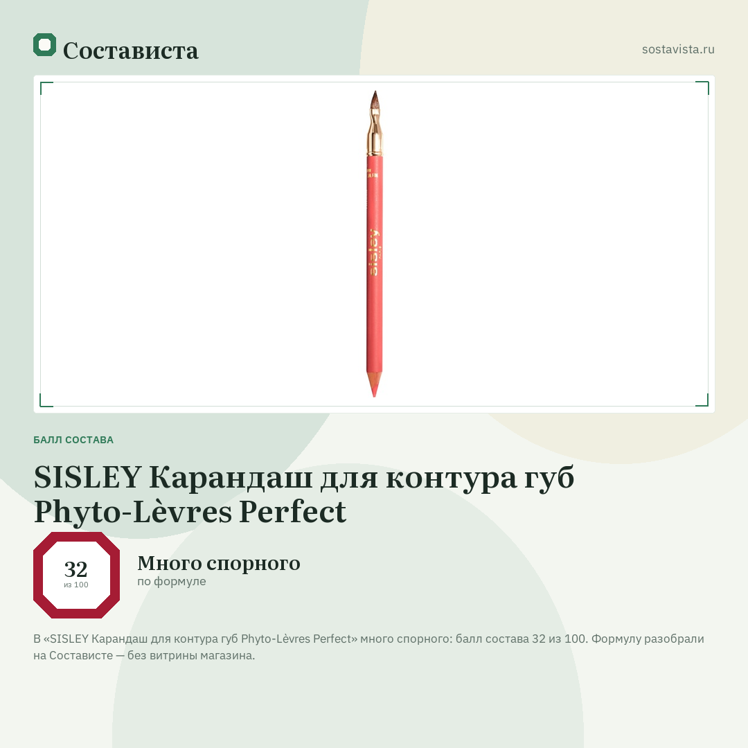SISLEY Карандаш для контура губ Phyto-Lèvres Perfect: балл состава 32 из 100 — Состависта