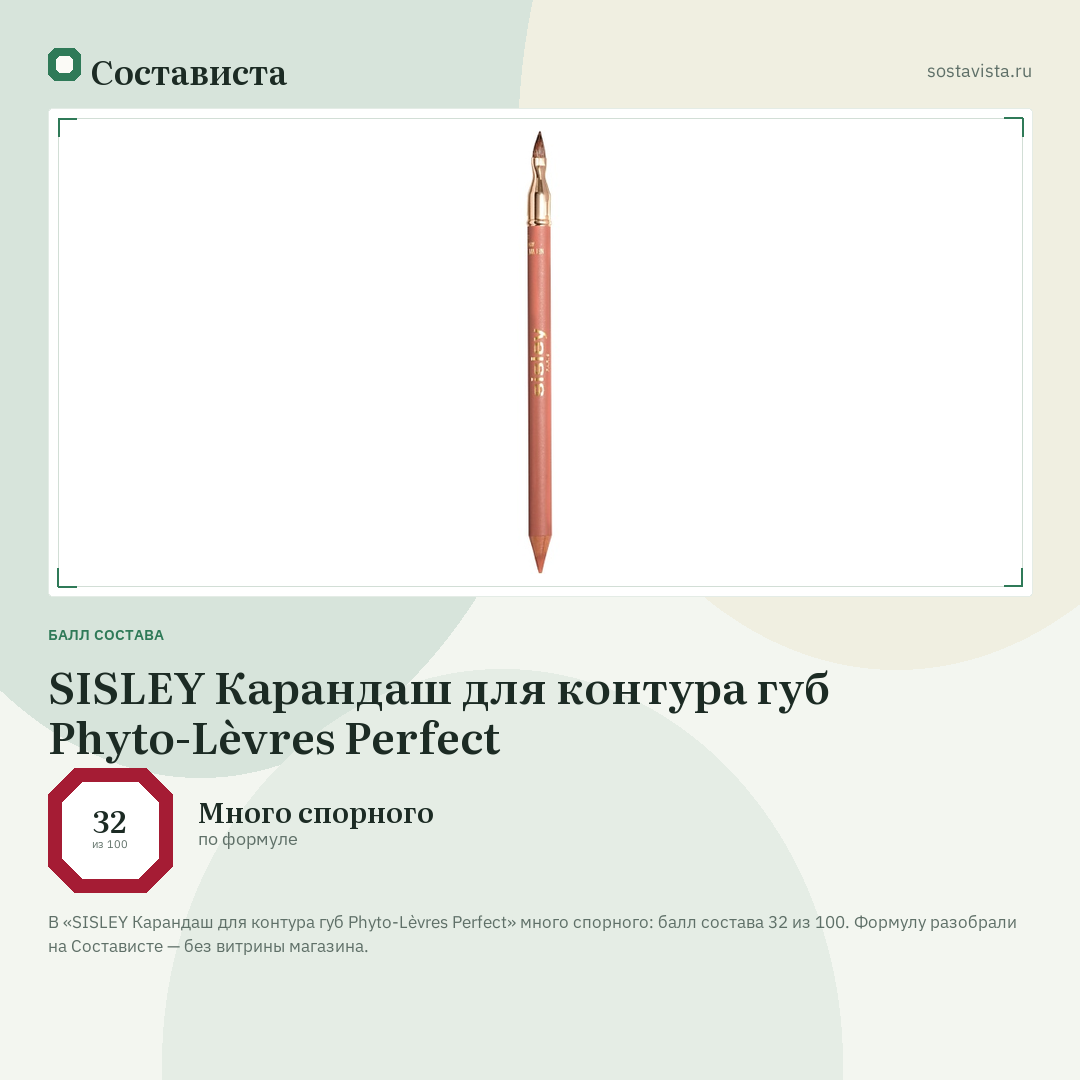 SISLEY Карандаш для контура губ Phyto-Lèvres Perfect: балл состава 32 из 100 — Состависта