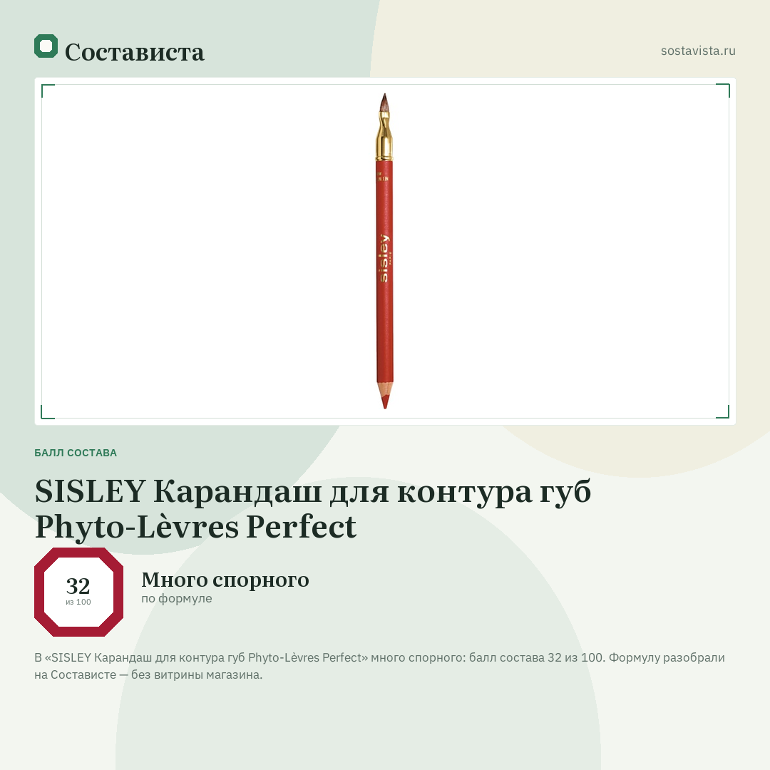 SISLEY Карандаш для контура губ Phyto-Lèvres Perfect: балл состава 32 из 100 — Состависта