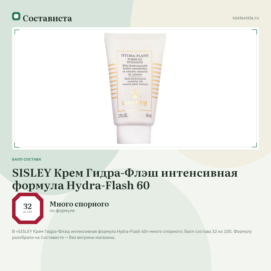 SISLEY Крем Гидра-Флэш интенсивная формула Hydra-Flash 60: балл состава 32 из 100 — Состависта