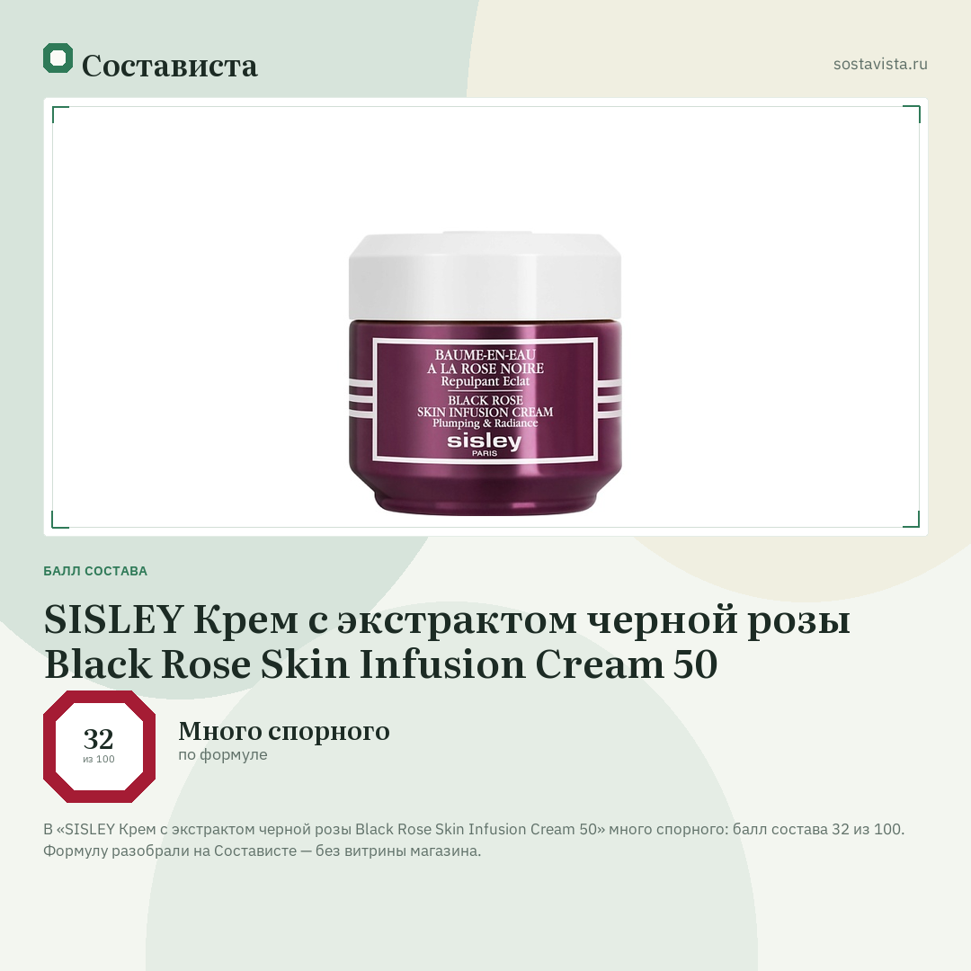 SISLEY Крем с экстрактом черной розы Black Rose Skin Infusion Cream 50: балл состава 32 из 100 — Состависта