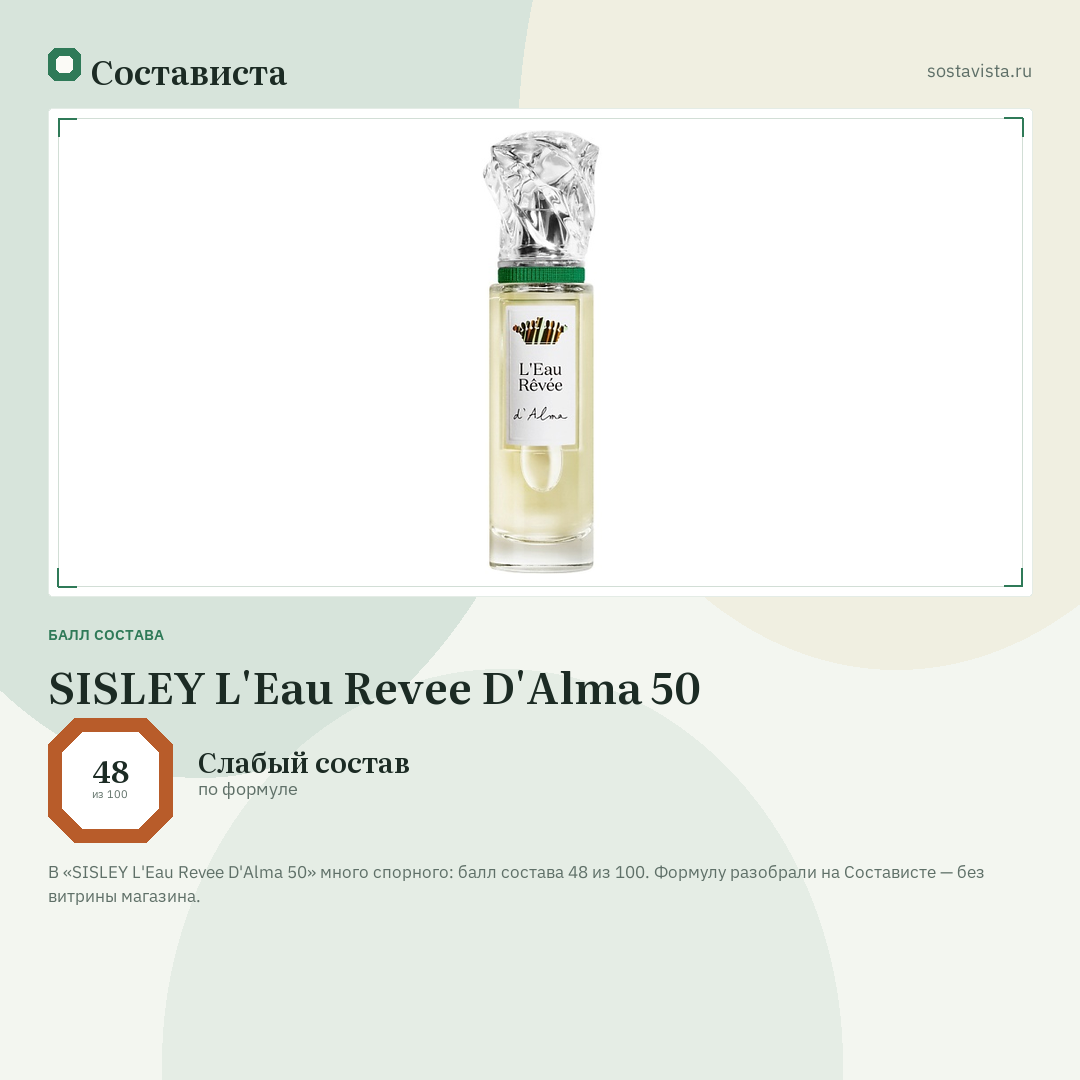SISLEY L'Eau Revee D'Alma 50: балл состава 48 из 100 — Состависта