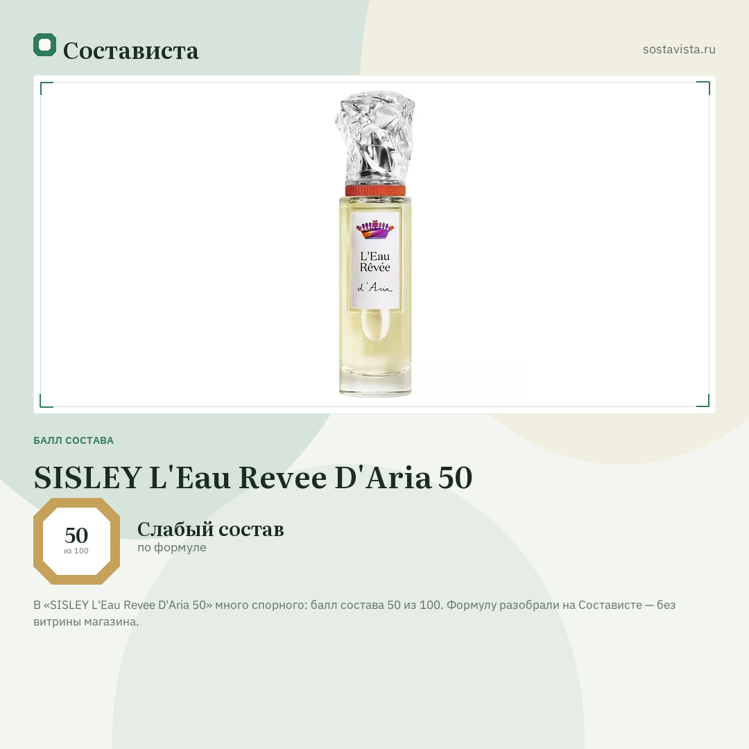 SISLEY L'Eau Revee D'Aria 50: балл состава 50 из 100 — Состависта