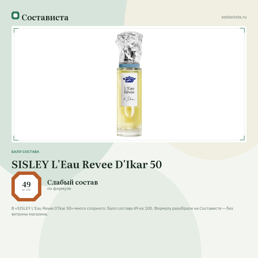 SISLEY L'Eau Revee D'Ikar 50: балл состава 49 из 100 — Состависта