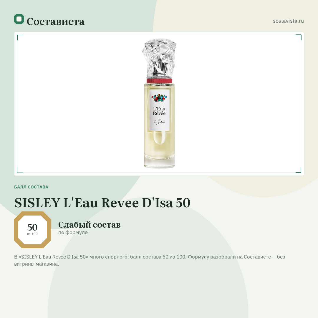 SISLEY L'Eau Revee D'Isa 50: балл состава 50 из 100 — Состависта
