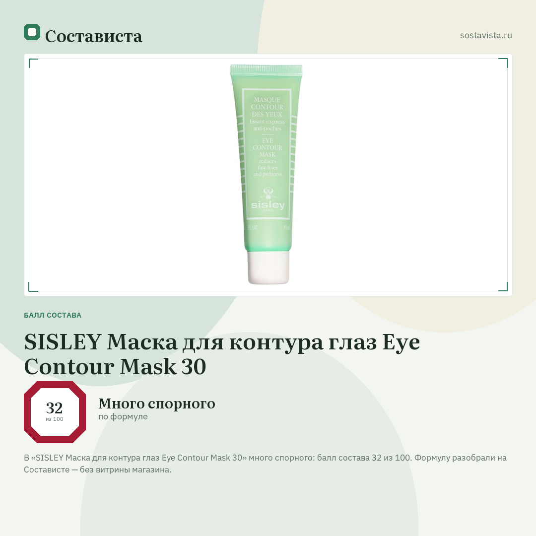 SISLEY Маска для контура глаз Eye Contour Mask 30: балл состава 32 из 100 — Состависта