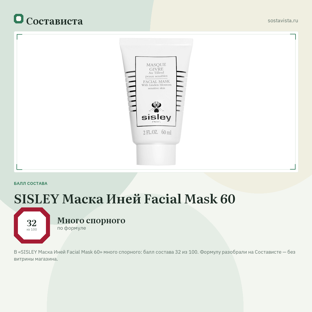 SISLEY Маска Иней Facial Mask 60: балл состава 32 из 100 — Состависта
