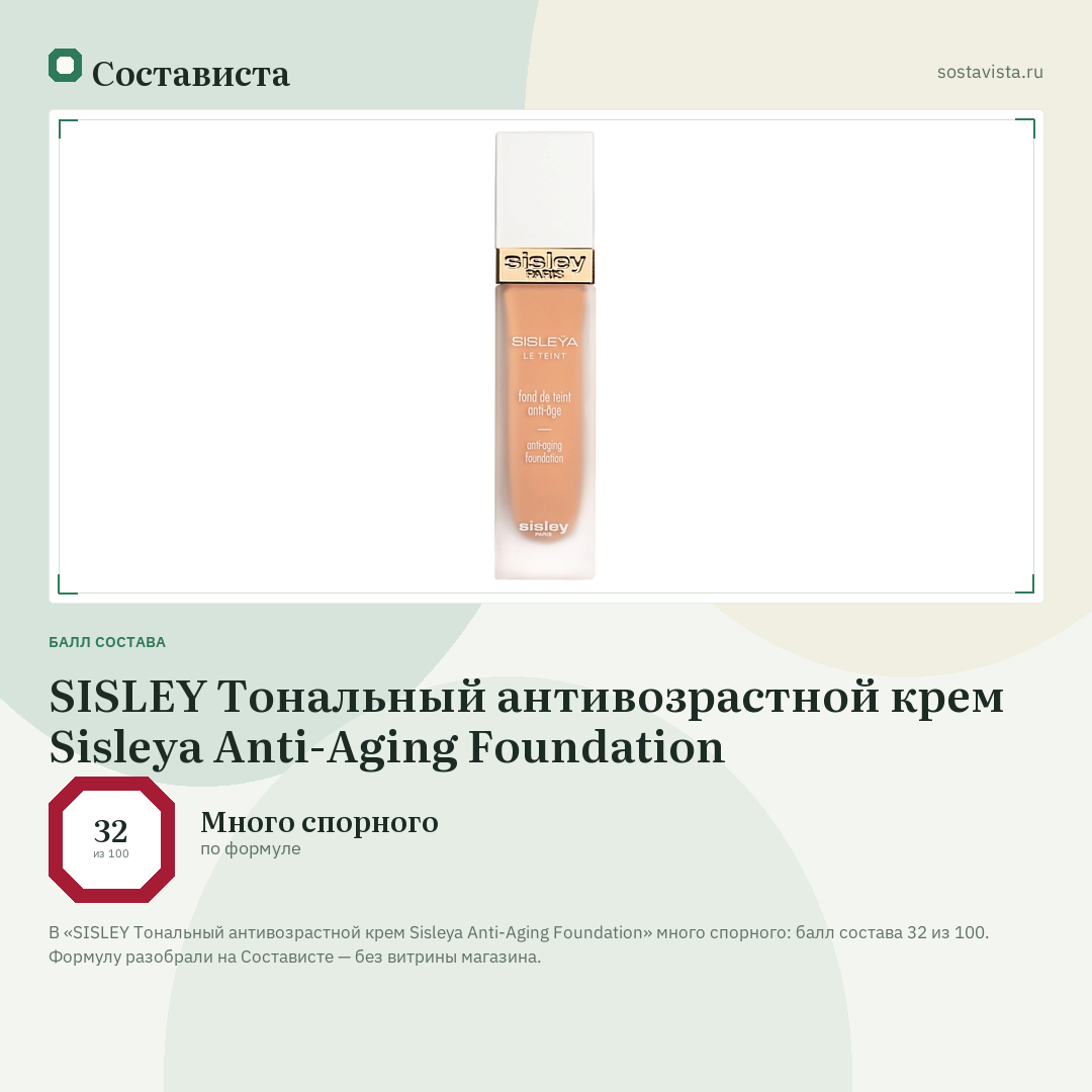 SISLEY Тональный антивозрастной крем Sisleya Anti-Aging Foundation: балл состава 32 из 100 — Состависта