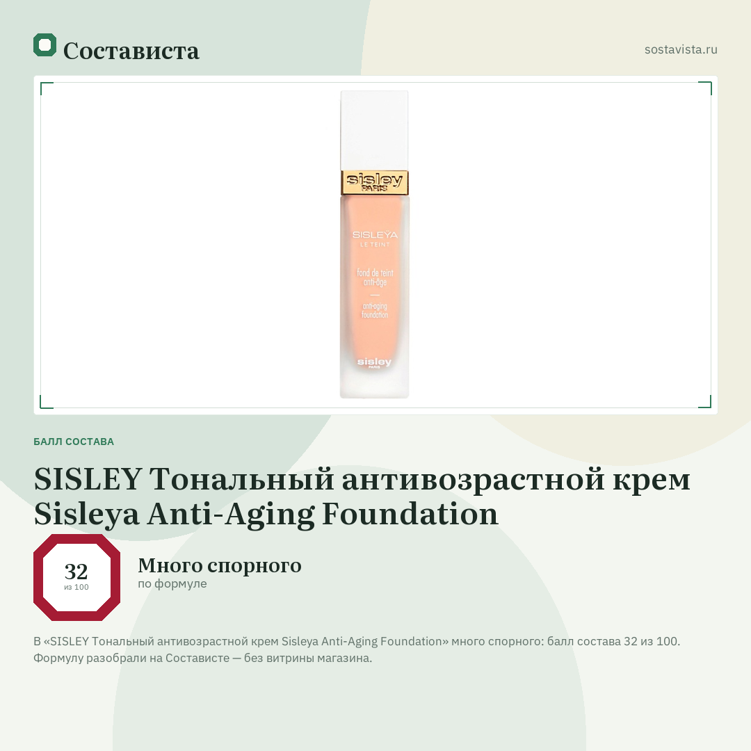 SISLEY Тональный антивозрастной крем Sisleya Anti-Aging Foundation: балл состава 32 из 100 — Состависта