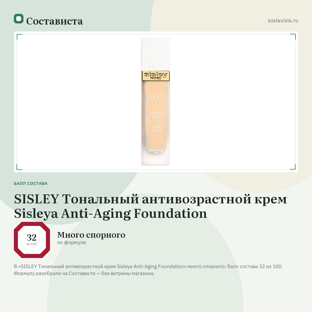 SISLEY Тональный антивозрастной крем Sisleya Anti-Aging Foundation: балл состава 32 из 100 — Состависта