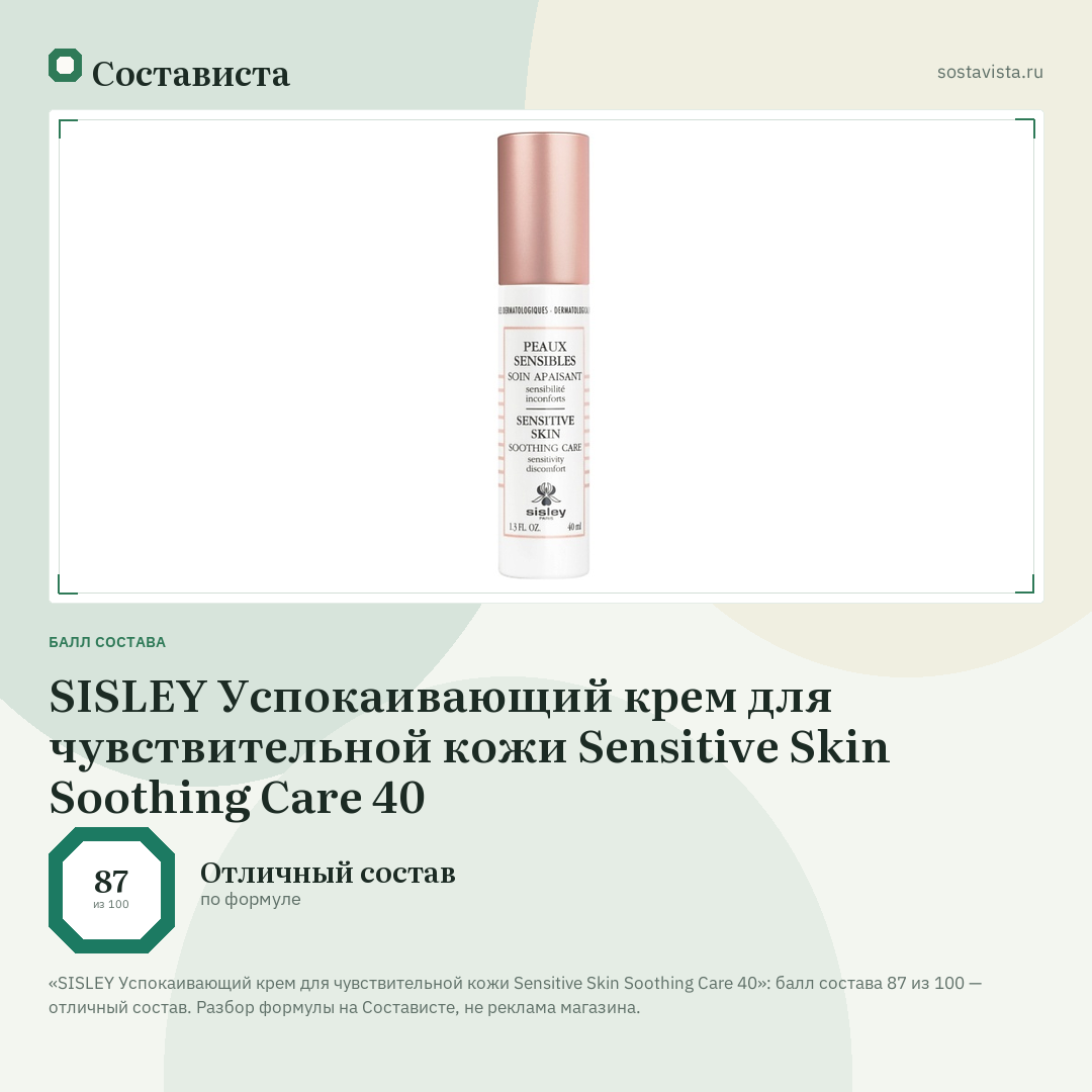 SISLEY Успокаивающий крем для чувствительной кожи Sensitive Skin Soothing Care 40: балл состава 87 из 100 — Состависта