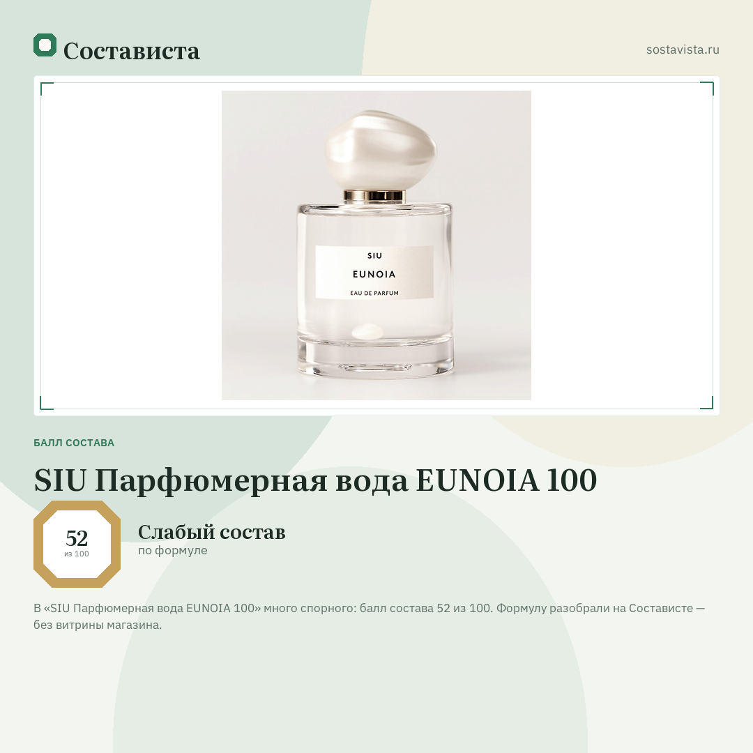 SIU Парфюмерная вода EUNOIA 100: балл состава 52 из 100 — Состависта