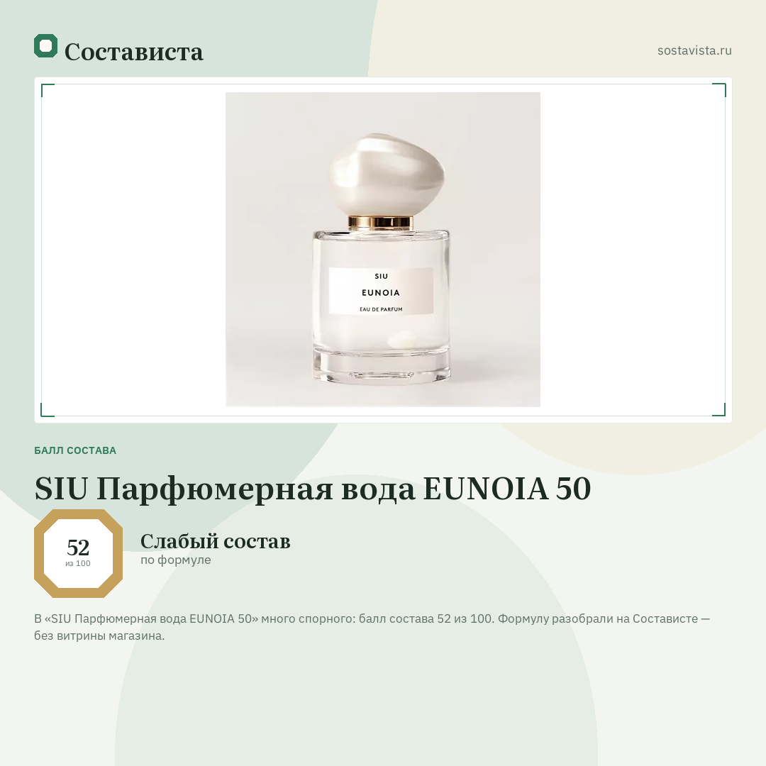 SIU Парфюмерная вода EUNOIA 50: балл состава 52 из 100 — Состависта