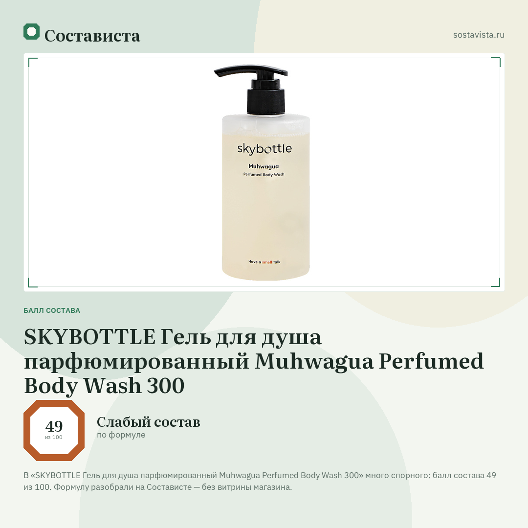 SKYBOTTLE Гель для душа парфюмированный Muhwagua Perfumed Body Wash 300: балл состава 49 из 100 — Состависта