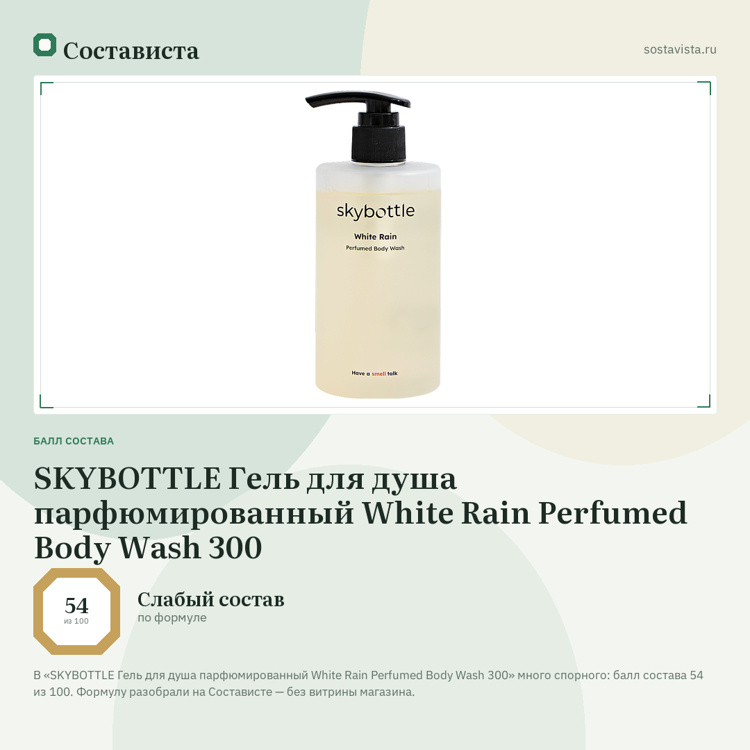 SKYBOTTLE Гель для душа парфюмированный White Rain Perfumed Body Wash 300: балл состава 54 из 100 — Состависта