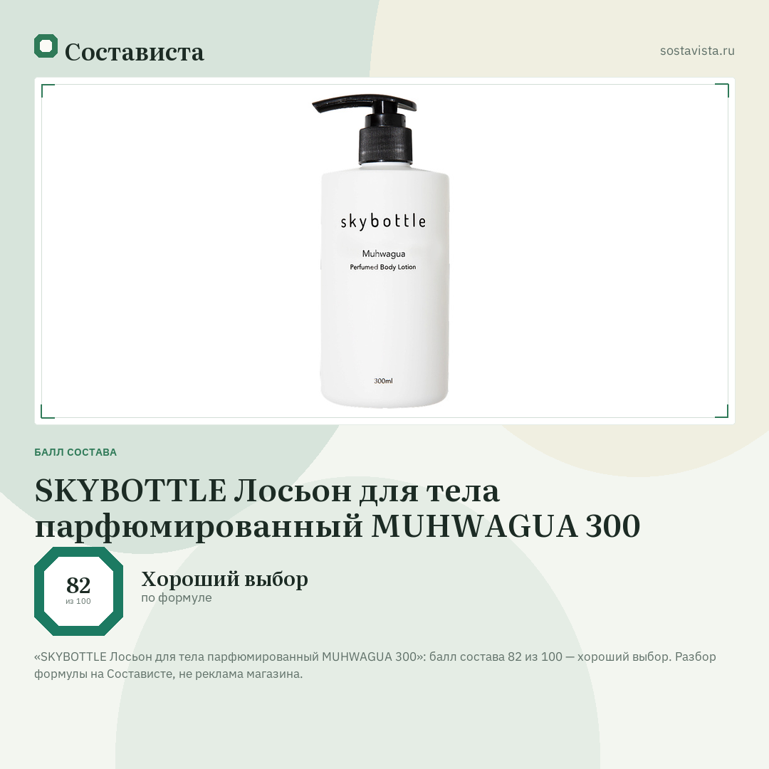 SKYBOTTLE Лосьон для тела парфюмированный MUHWAGUA 300: балл состава 82 из 100 — Состависта