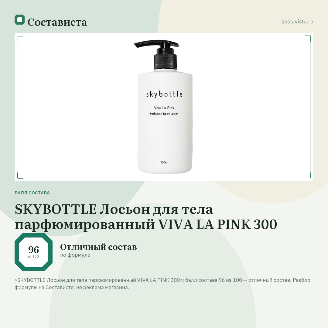 SKYBOTTLE Лосьон для тела парфюмированный VIVA LA PINK 300: балл состава 96 из 100 — Состависта