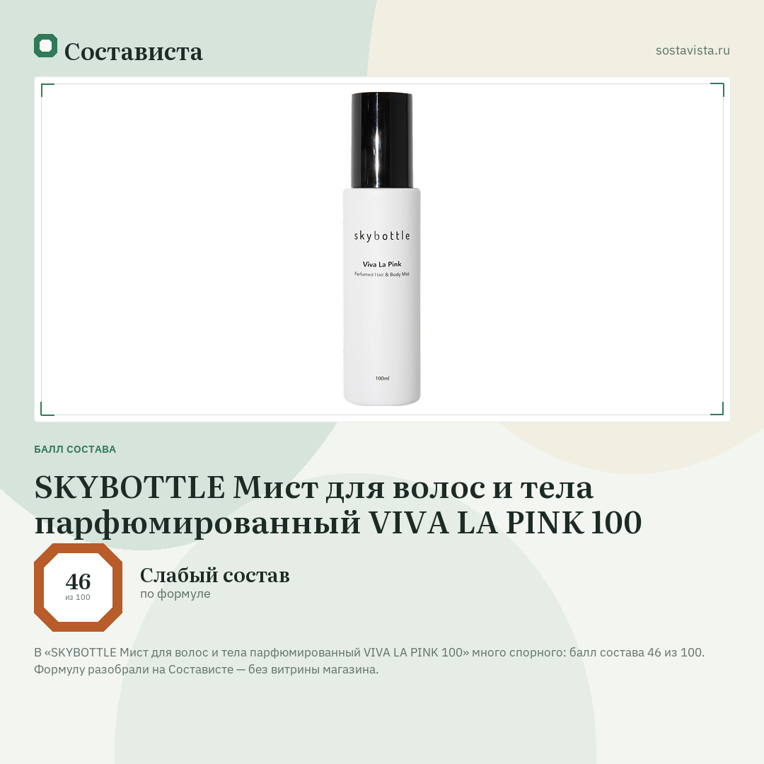 SKYBOTTLE Мист для волос и тела парфюмированный VIVA LA PINK 100: балл состава 46 из 100 — Состависта