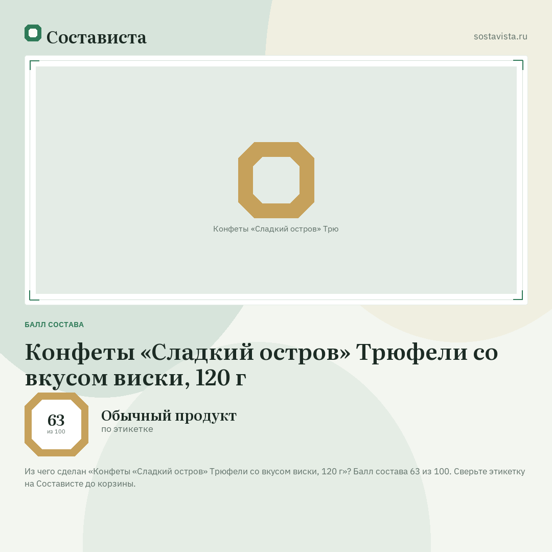 Конфеты «Сладкий остров» Трюфели со вкусом виски, 120 г: балл состава 63 из 100 — Состависта