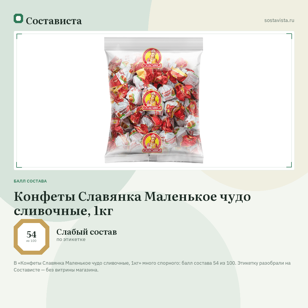 Конфеты Славянка Маленькое чудо сливочные, 1кг: балл состава 54 из 100 — Состависта