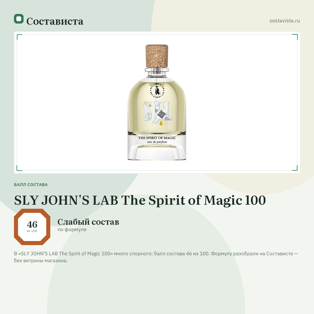 SLY JOHN'S LAB The Spirit of Magic 100: балл состава 46 из 100 — Состависта