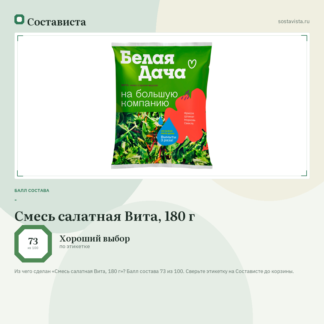 Смесь салатная Вита, 180 г: балл состава 73 из 100 — Состависта
