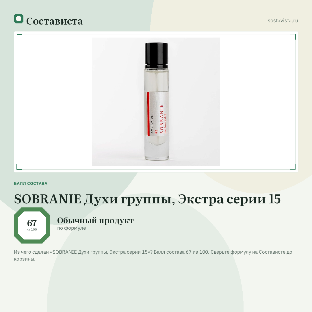 SOBRANIE Духи группы, Экстра серии 15: балл состава 67 из 100 — Состависта