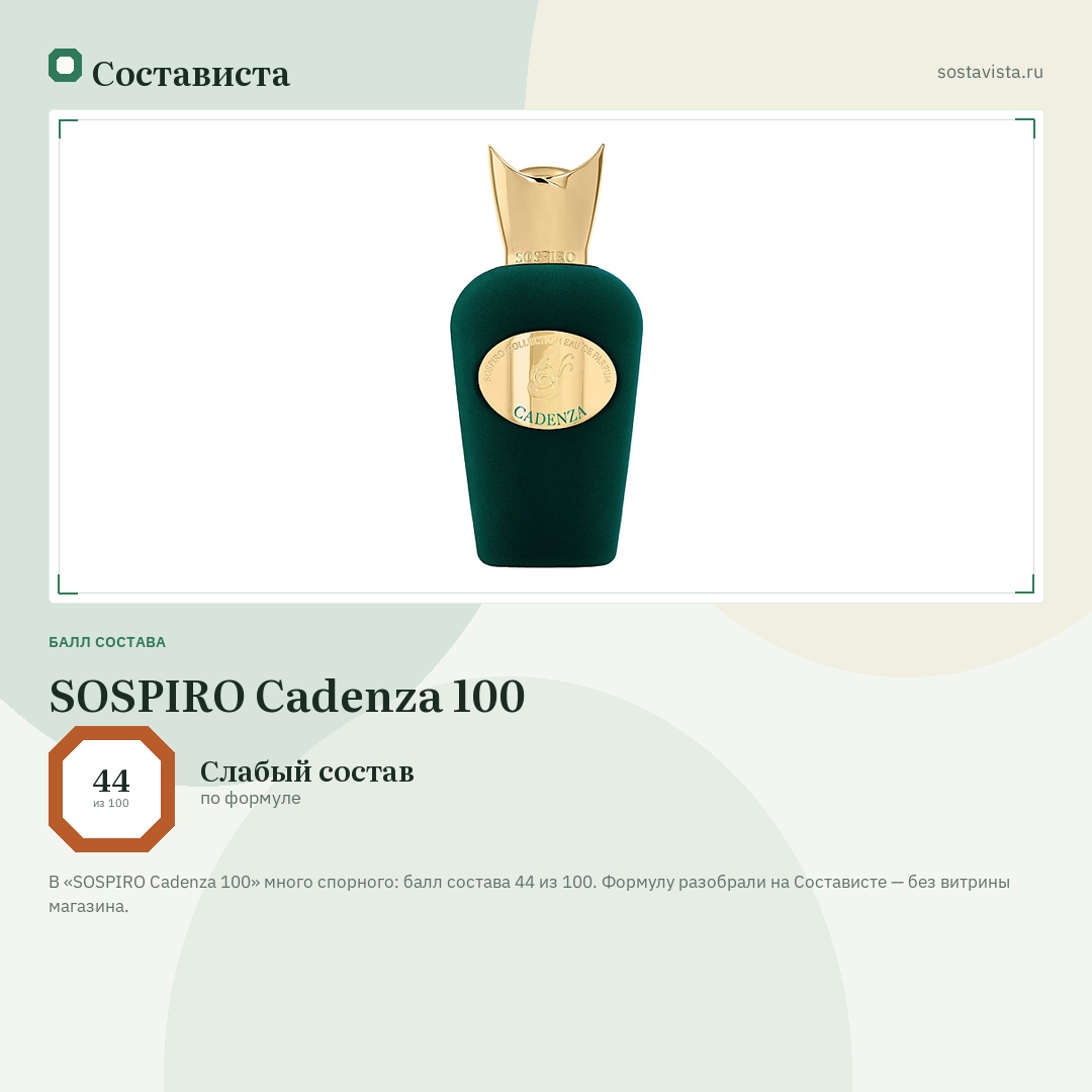 SOSPIRO Cadenza 100: балл состава 44 из 100 — Состависта
