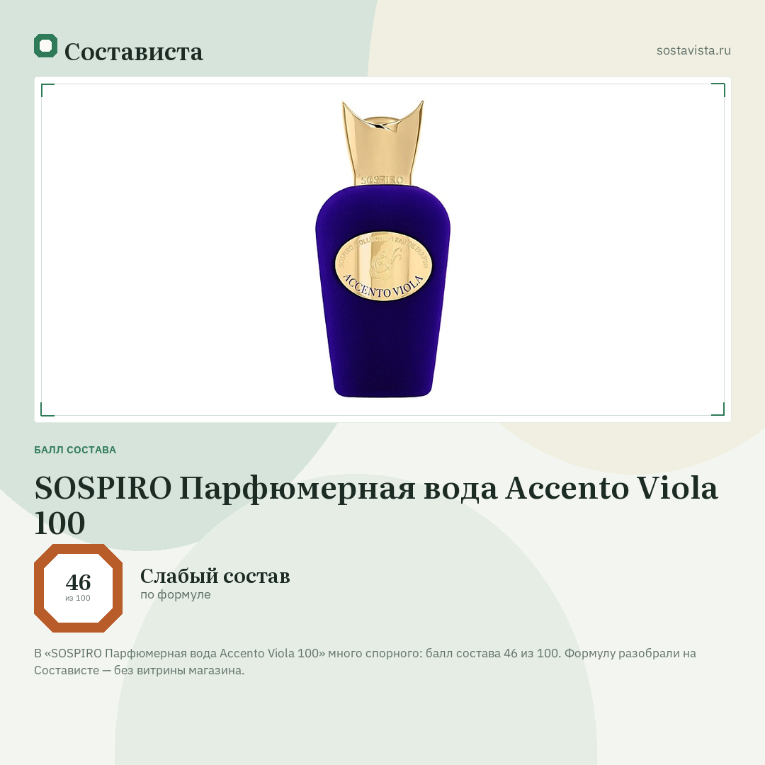 SOSPIRO Парфюмерная вода Accento Viola 100: балл состава 46 из 100 — Состависта
