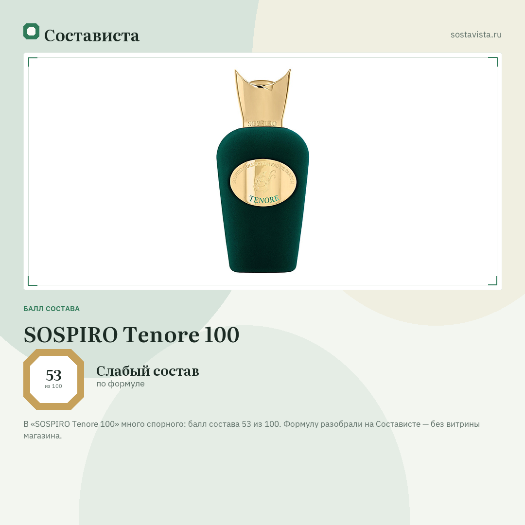 SOSPIRO Tenore 100: балл состава 53 из 100 — Состависта