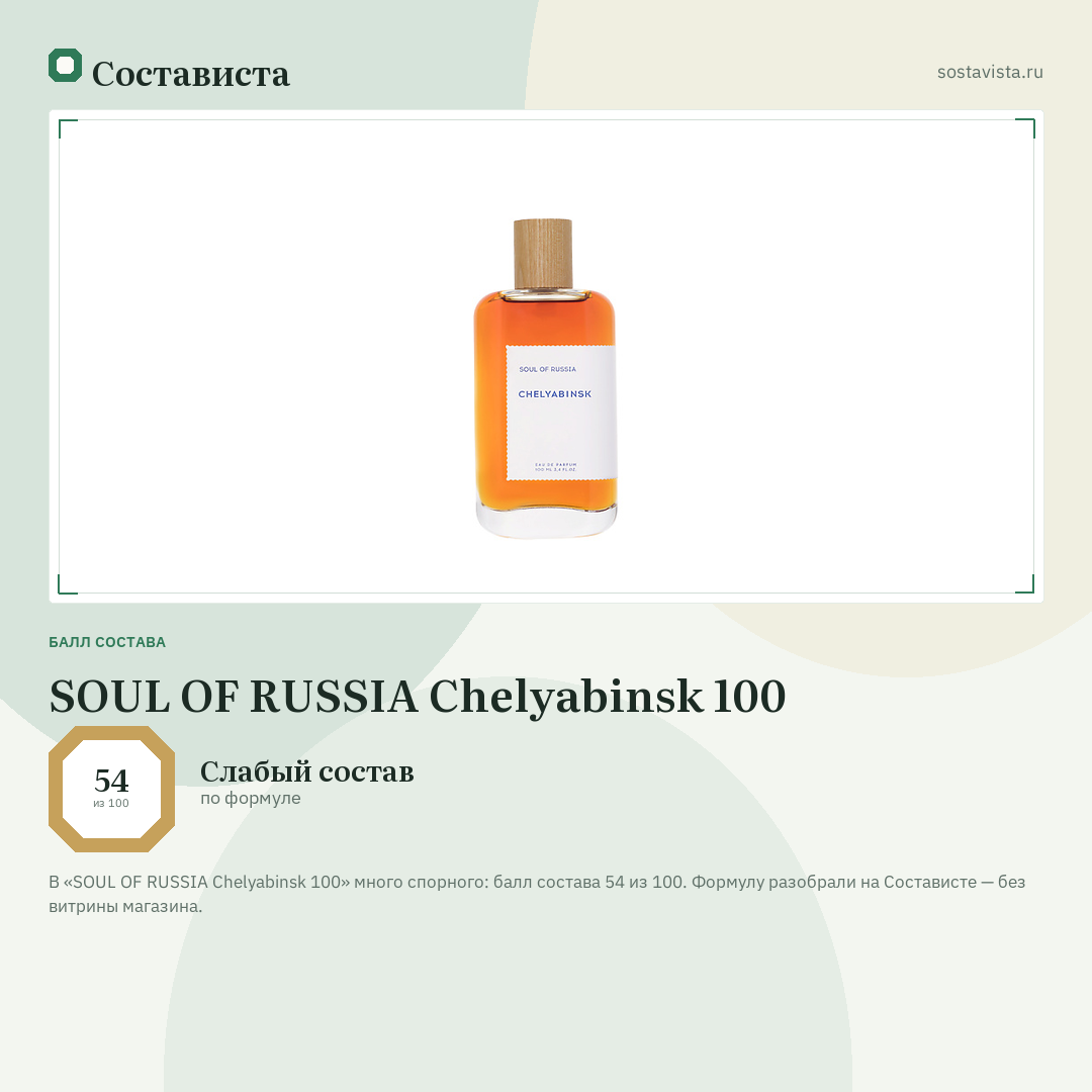 SOUL OF RUSSIA Chelyabinsk 100: балл состава 54 из 100 — Состависта