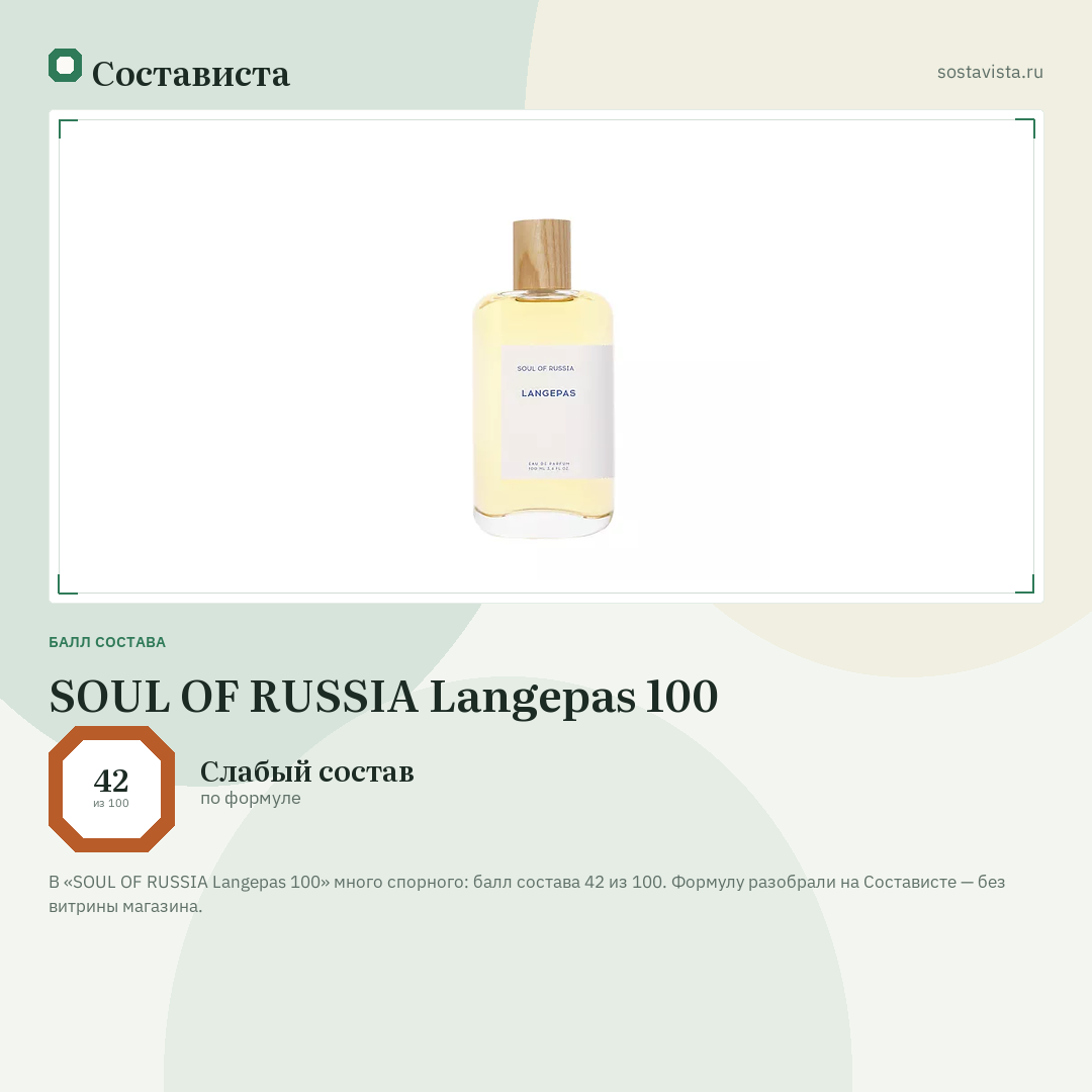 SOUL OF RUSSIA Langepas 100: балл состава 42 из 100 — Состависта