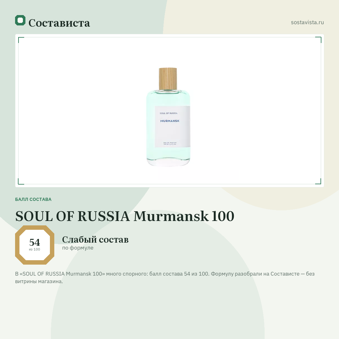 SOUL OF RUSSIA Murmansk 100: балл состава 54 из 100 — Состависта