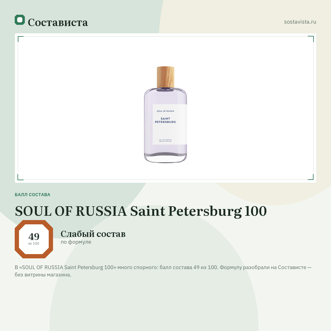 SOUL OF RUSSIA Saint Petersburg 100: балл состава 49 из 100 — Состависта
