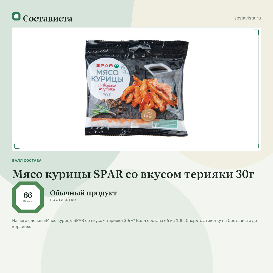 Мясо курицы SPAR со вкусом терияки 30г: балл состава 66 из 100 — Состависта