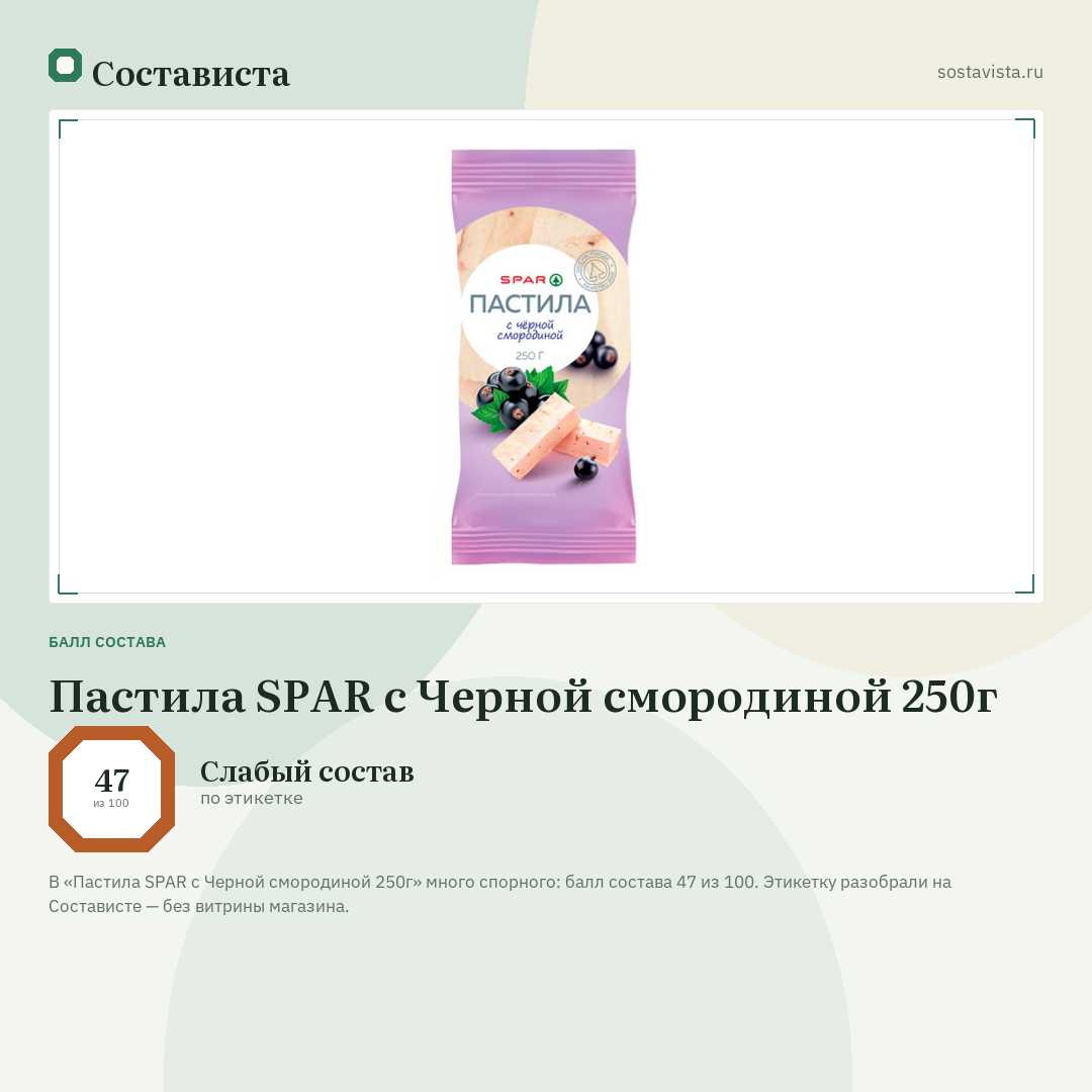 Пастила SPAR с Черной смородиной 250г: балл состава 47 из 100 — Состависта