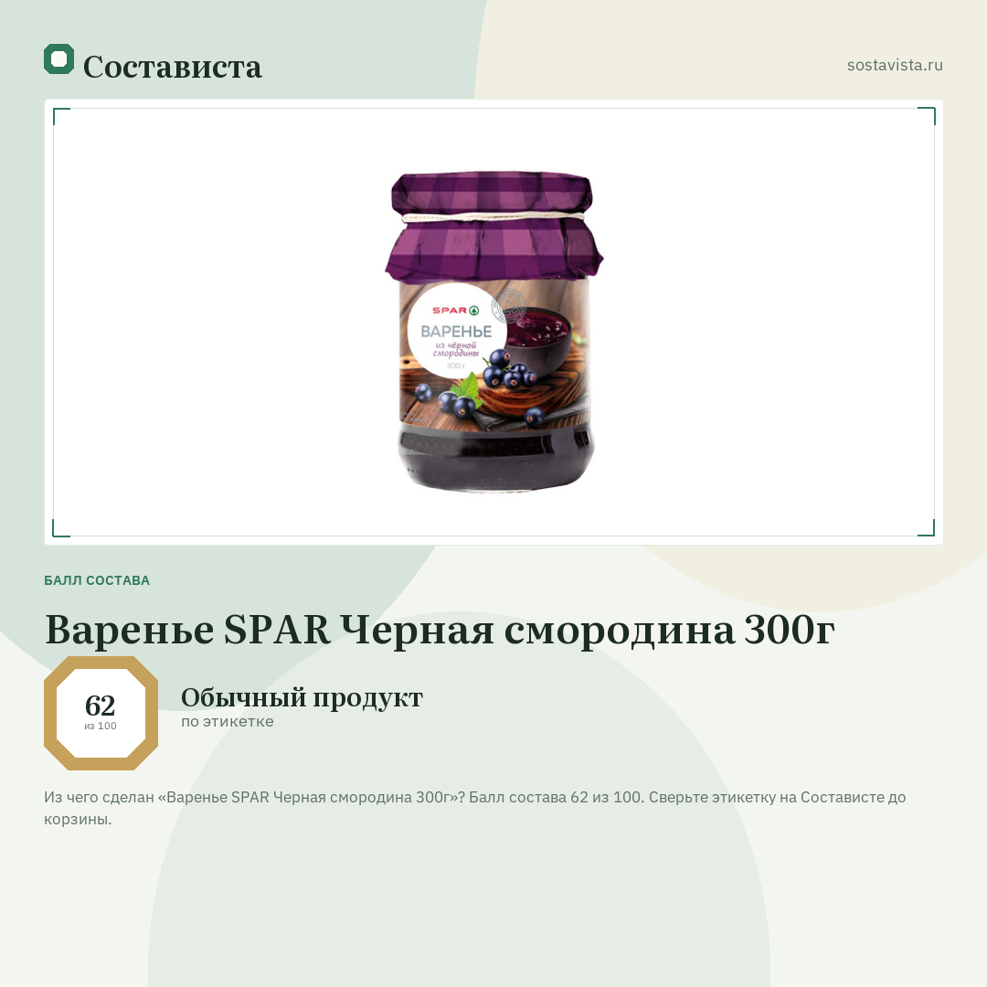 Варенье SPAR Черная смородина 300г: балл состава 62 из 100 — Состависта
