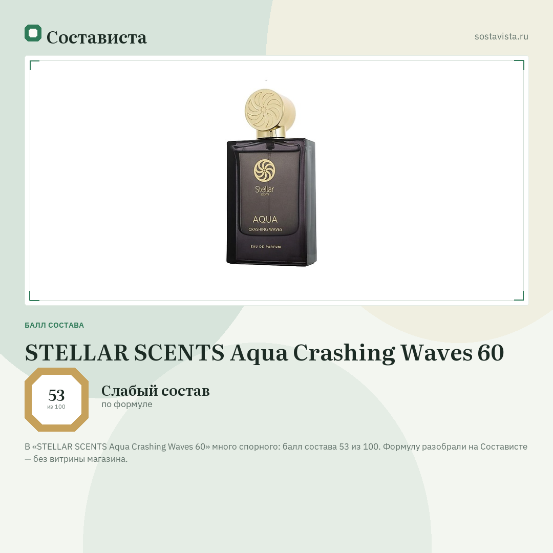 STELLAR SCENTS Aqua Crashing Waves 60: балл состава 53 из 100 — Состависта