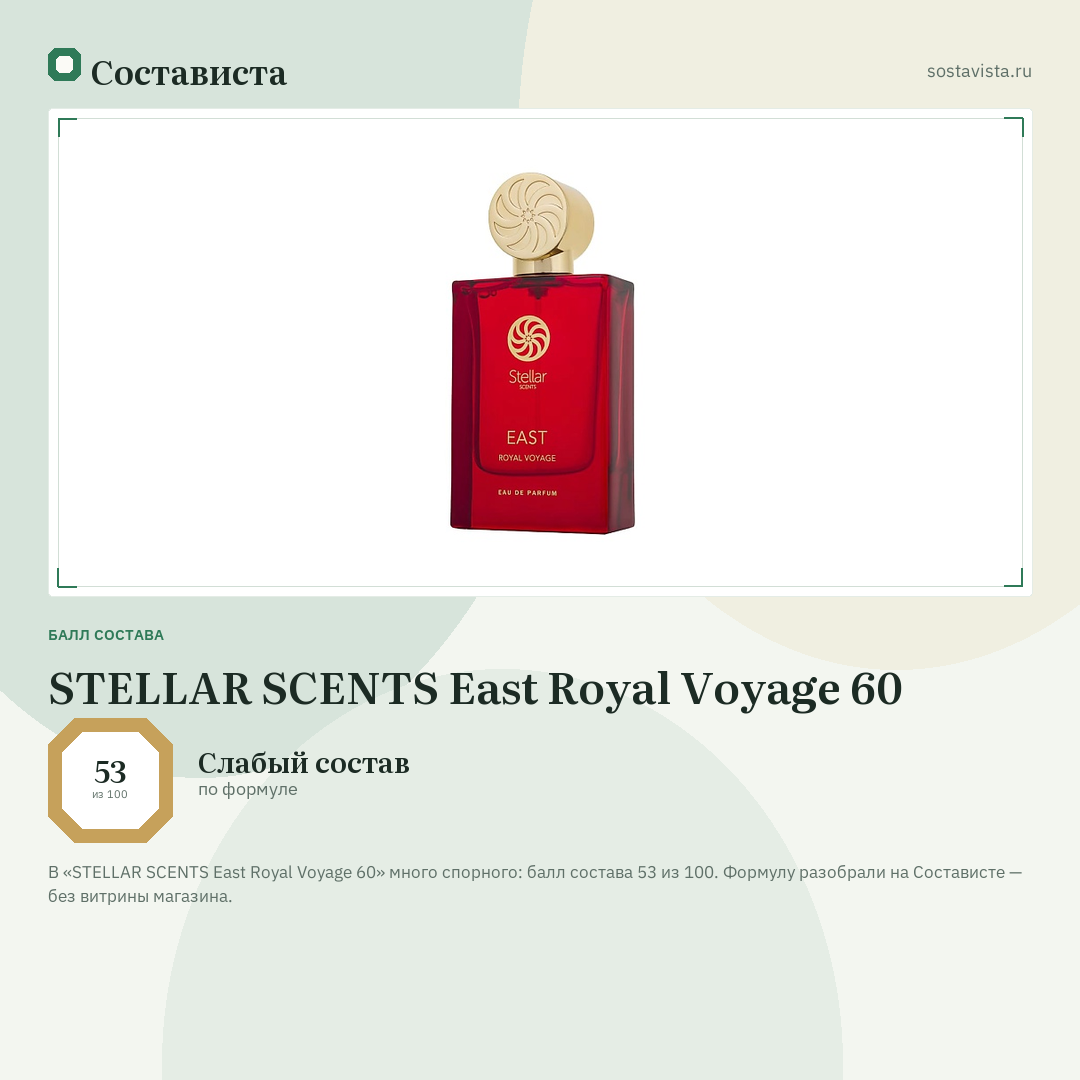 STELLAR SCENTS East Royal Voyage 60: балл состава 53 из 100 — Состависта