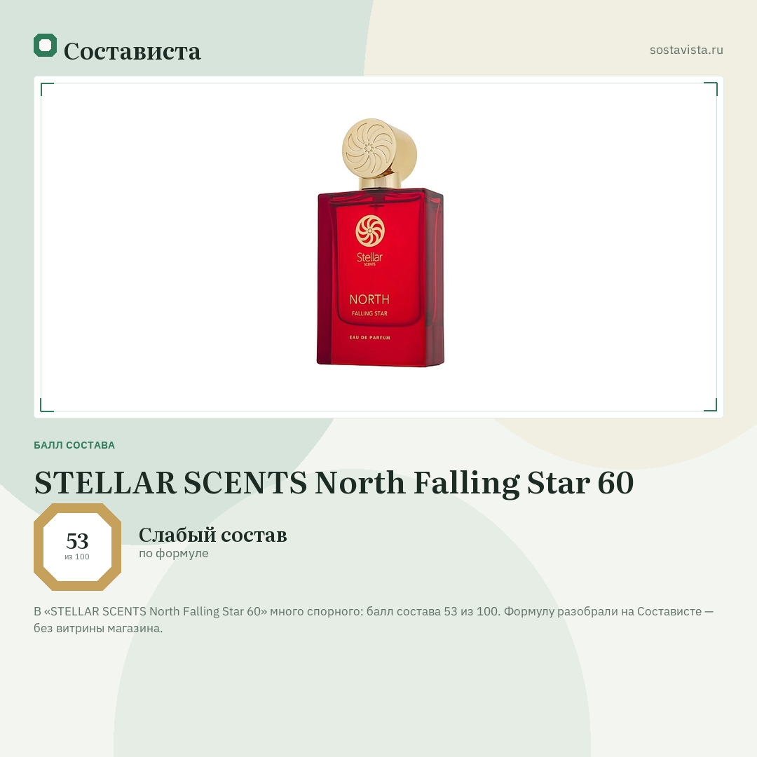 STELLAR SCENTS North Falling Star 60: балл состава 53 из 100 — Состависта