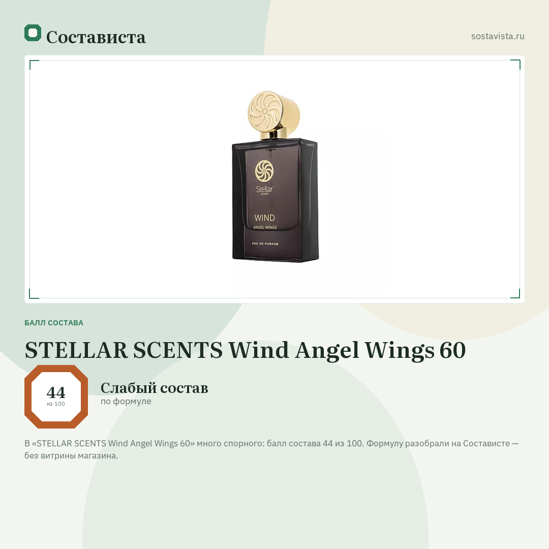 STELLAR SCENTS Wind Angel Wings 60: балл состава 44 из 100 — Состависта