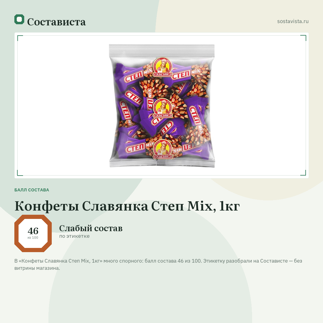 Конфеты Славянка Степ Mix, 1кг: балл состава 46 из 100 — Состависта