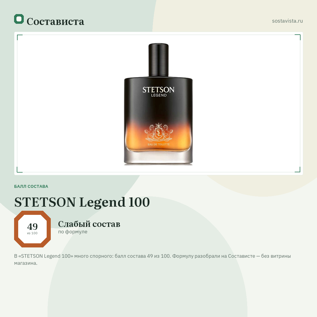 STETSON Legend 100: балл состава 49 из 100 — Состависта