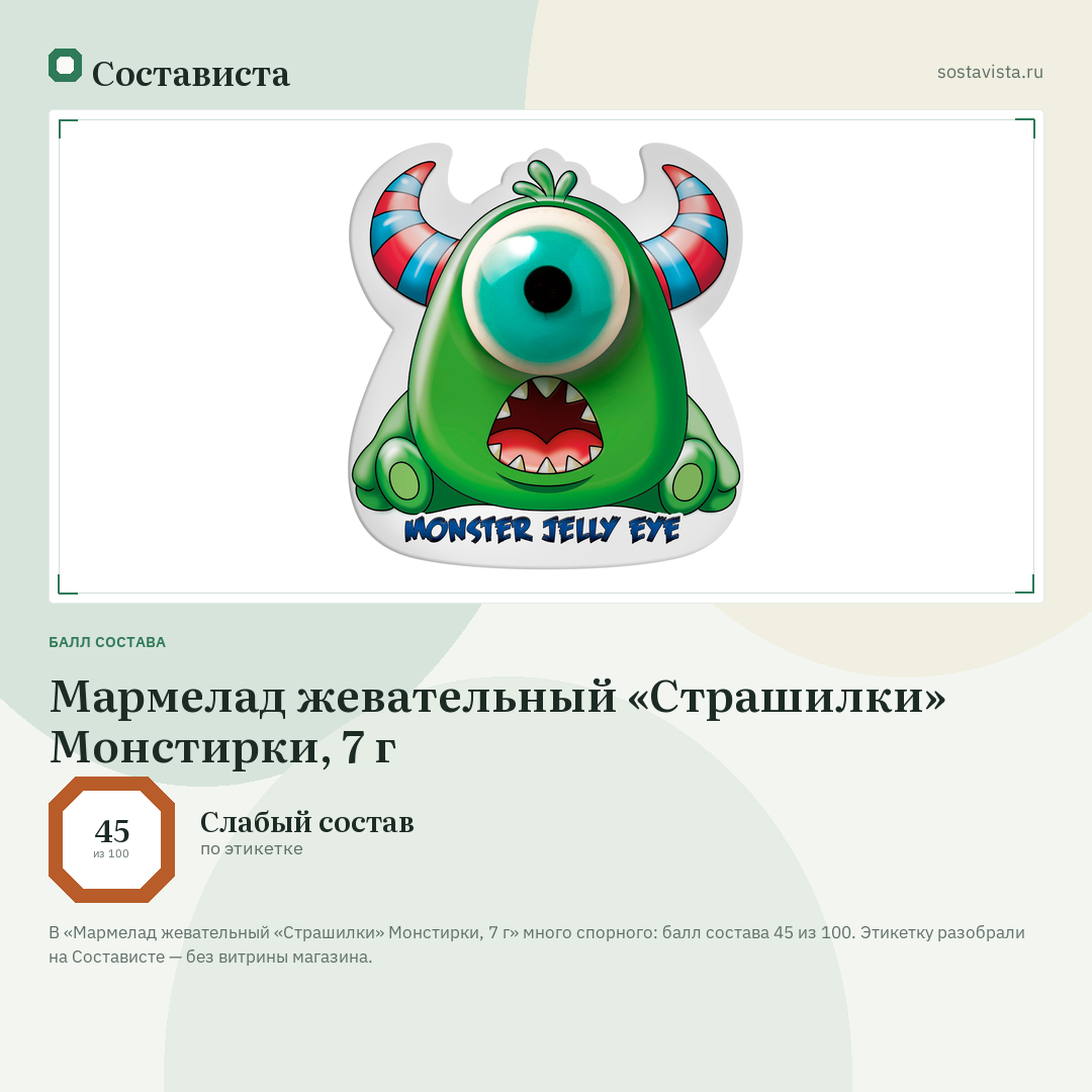 Мармелад жевательный «Страшилки» Монстирки, 7 г: балл состава 45 из 100 — Состависта