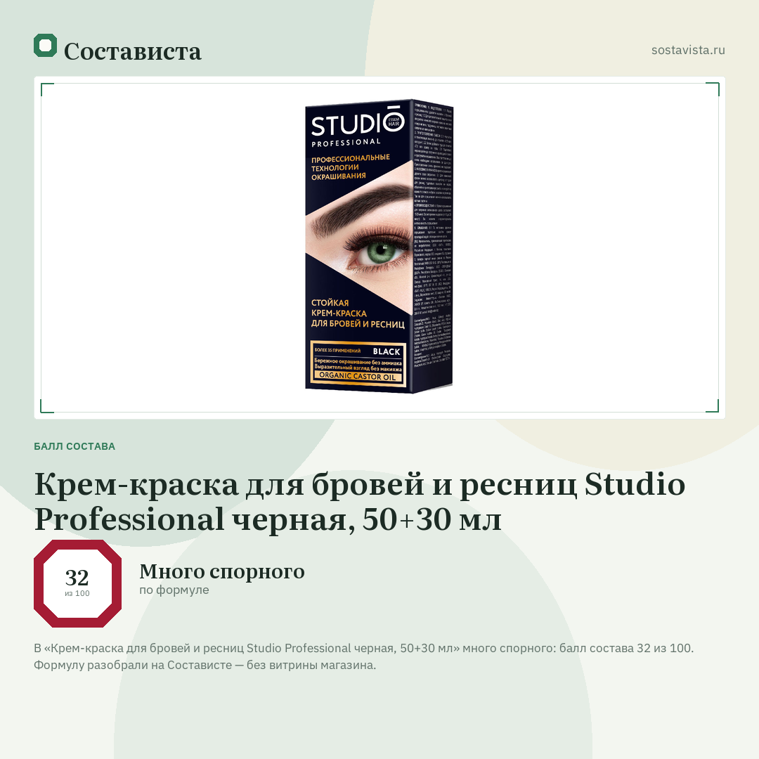 Крем-краска для бровей и ресниц Studio Professional черная, 50+30 мл: балл состава 32 из 100 — Состависта