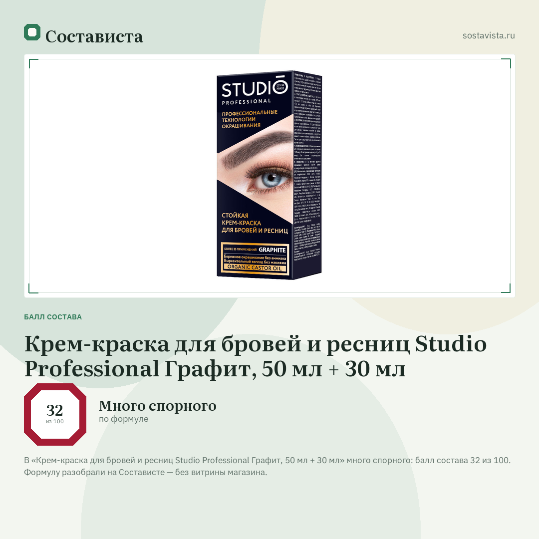 Крем-краска для бровей и ресниц Studio Professional Графит, 50 мл + 30 мл: балл состава 32 из 100 — Состависта