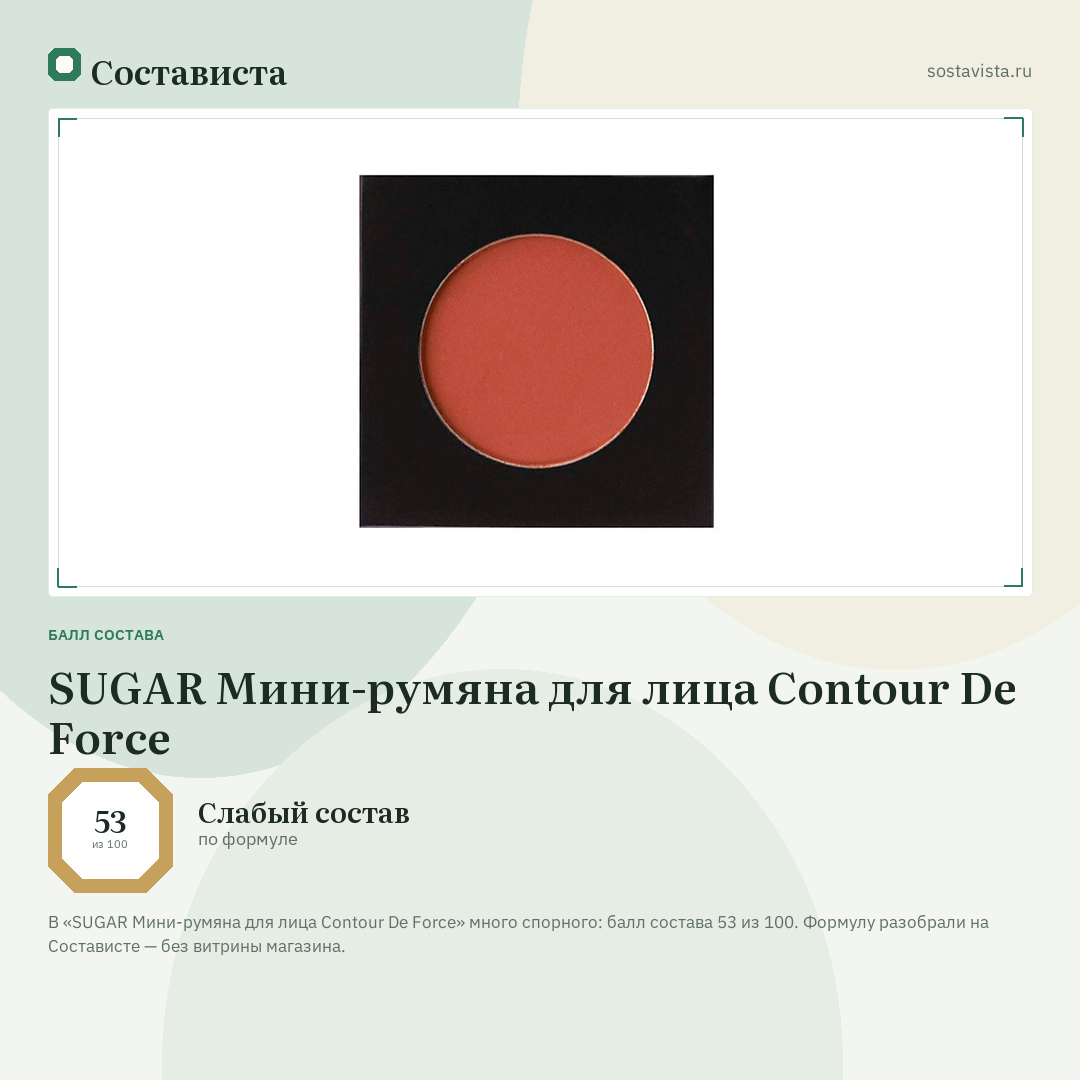 SUGAR Мини-румяна для лица Contour De Force: балл состава 53 из 100 — Состависта