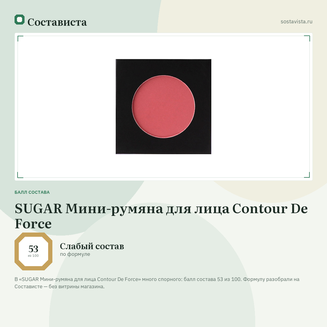 SUGAR Мини-румяна для лица Contour De Force: балл состава 53 из 100 — Состависта