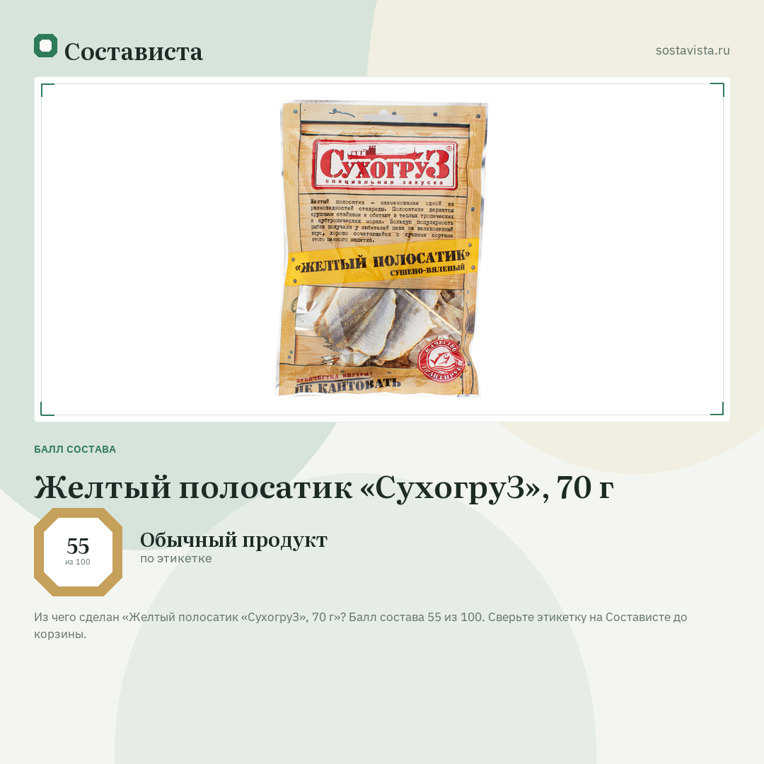 Желтый полосатик «СухогруЗ», 70 г: балл состава 55 из 100 — Состависта