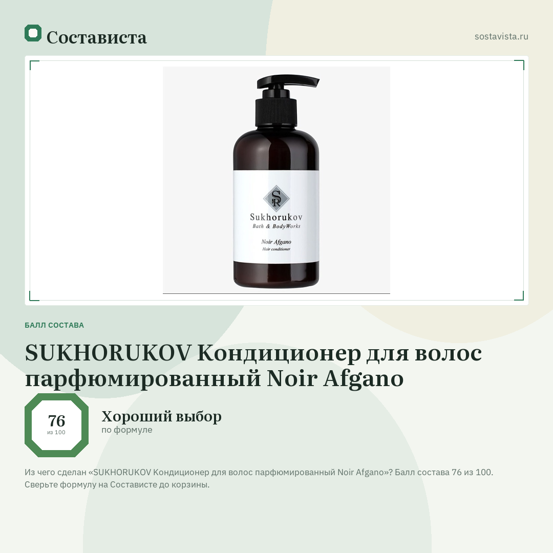 SUKHORUKOV Kондиционер для волос парфюмированный Noir Afgano: балл состава 76 из 100 — Состависта